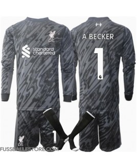 Günstige Liverpool Alisson Becker #1 Torwart Heimtrikotsatz Kinder 2024-25 Langarm (+ Kurze Hosen)